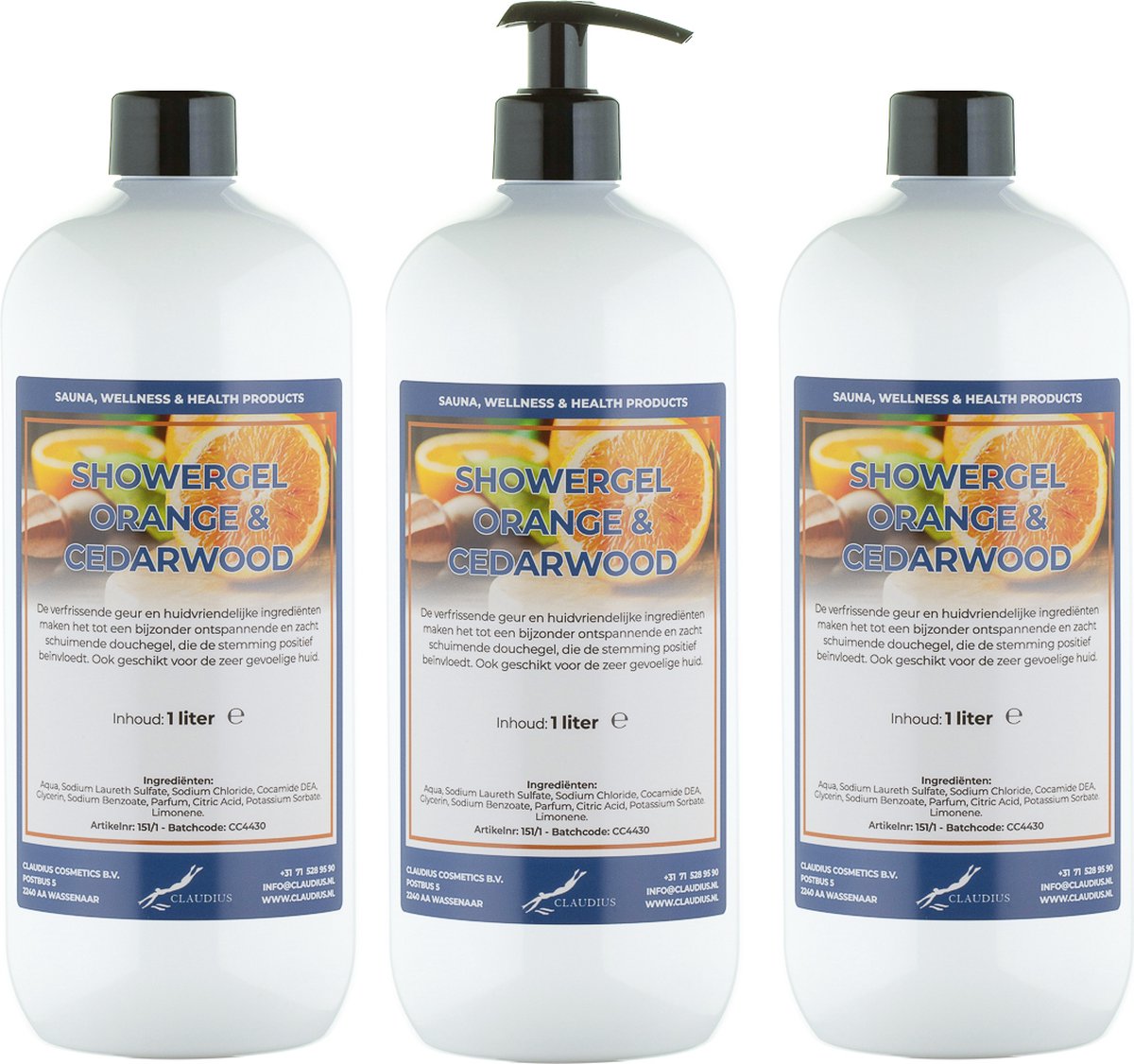 Goedkoopste Douchegel Sweet Orange & Cedarwood 1 liter - set van 3 stuks - met gratis pomp - showergel