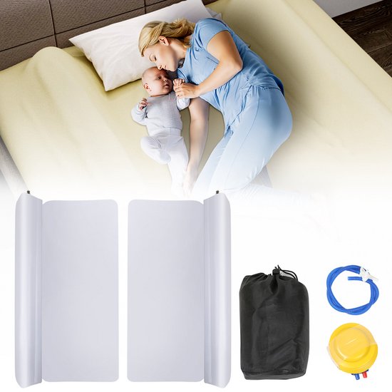 Foto: 2x opblaasbare bedrand met flap 120cm bedhekjes uitvalbescherming bedrail kinderen peuter baby safety bedbeveiliging beschermer