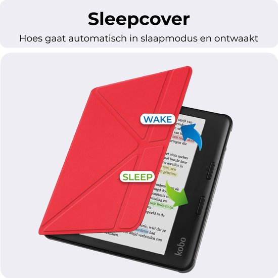 Hoesje Geschikt voor Kobo Libra Colour Hoesje Luxe Bescherm Case Trifold Met Screenprotector - Hoes Geschikt voor Kobo Libra Colour Hoes Book Cover - Rood van Hoesje  — afbeelding 3
