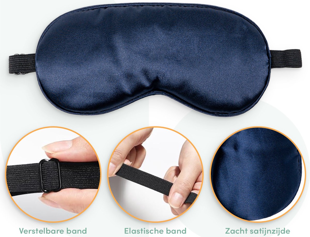 Loti Premium Zijden Slaapmasker + Opbergzakje - 100% Verduisterend Oogmasker - Verstelbaar - Blinddoek - Zijdezacht - Anti-Rimpel – Eye Mask – Sleep Mask – Blauw — afbeelding 4