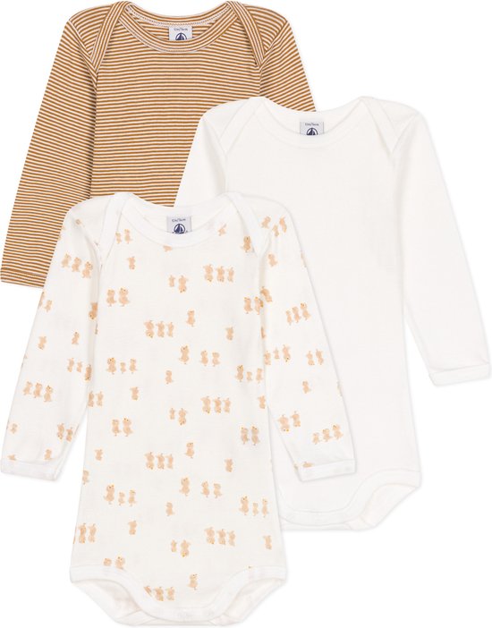 Petit Bateau Set de 3 Bodys Bébé Manches Longues en Coton avec Barboteuse Mixte Imprimé Poussin - Taille 74