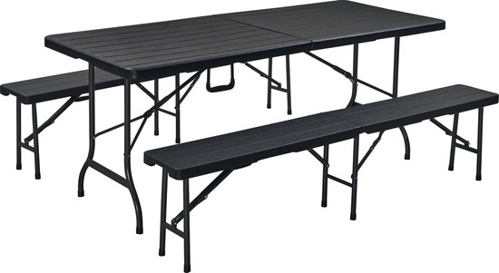 ERRO Vouwtafel - Campingtafel - inklapbare tafel - plooitafel - klaptafel met houtlook - 180x74cm - zwart van ERRO — afbeelding 4