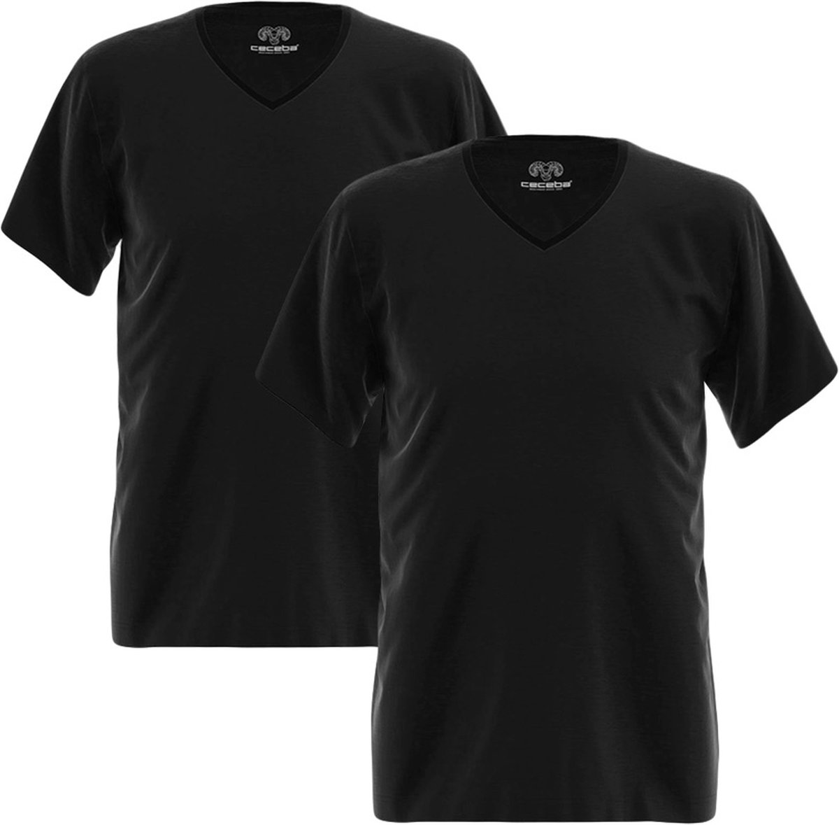 CECEBA Nevada - Heren T-shirt V-hals - 2-pack - 100% biologisch katoen - Zwart