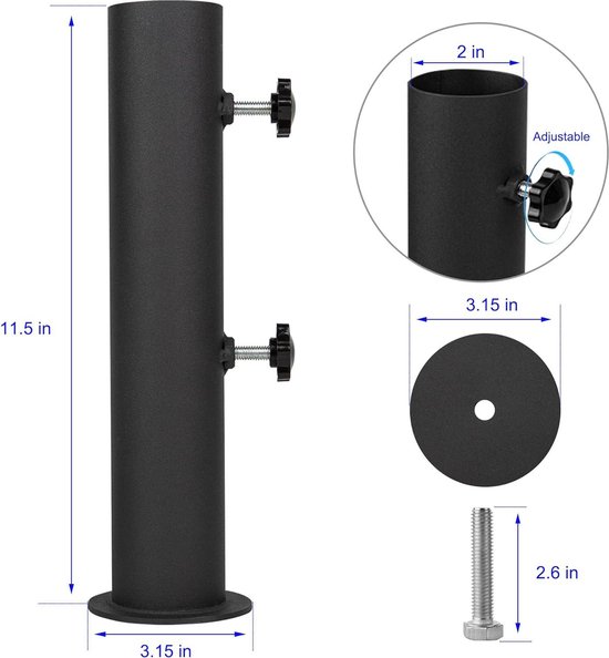Base Lourde Pour Parapluie De Jardin - Ronde, Métallique, Ajustable - Noire - Neuf