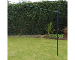 Pole Post met Waslijn en Bodemhuls - Zware Donkergrijs Blauwgroen - 24 m washing line