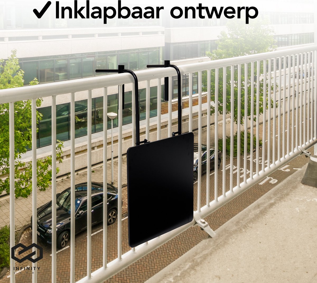 Infinity Goods Balkontafel - Inklapbaar - 60 x 60 CM - Verstelbaar - Hangend - Zwart thumbnail 4