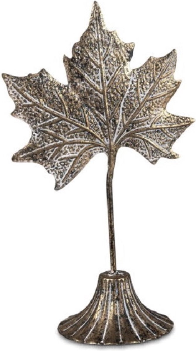 Blad op voet - Raam Decoratie - Goud - Metaal - 34cm.