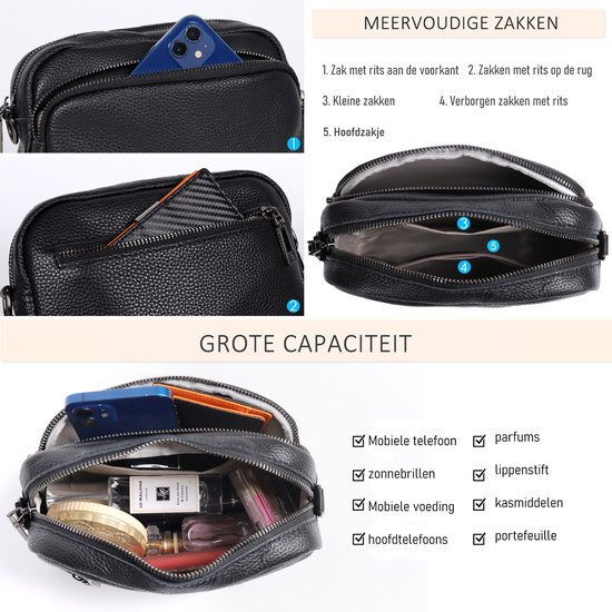 befen Echt lederen hobo tassen portemonnees voor vrouwen, vrouwen schoudertas handtassen crossbody tas met 2 schouderbanden, Zwart, Medium