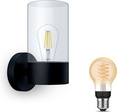 Bol.com Philips Hue Flareon Wandlamp voor Buiten Opwaarts (Zwart) - Buitenlamp - E27 - Warmwit Licht - Hue White Filament aanbieding