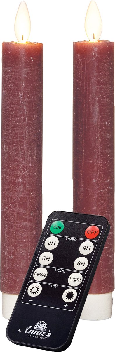 Anna's Collection LED dinerkaarsen - 2x st - antiek roze - 18 cm - met afstandsbediening Oudroze