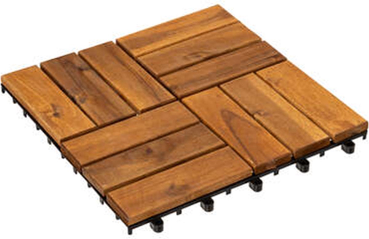 Hesperide Tuintegel/balkon terrastegels - 9 stuks - acacia hout kleur - kunststof - 30x30cm - vlonder - klikbaar to connect