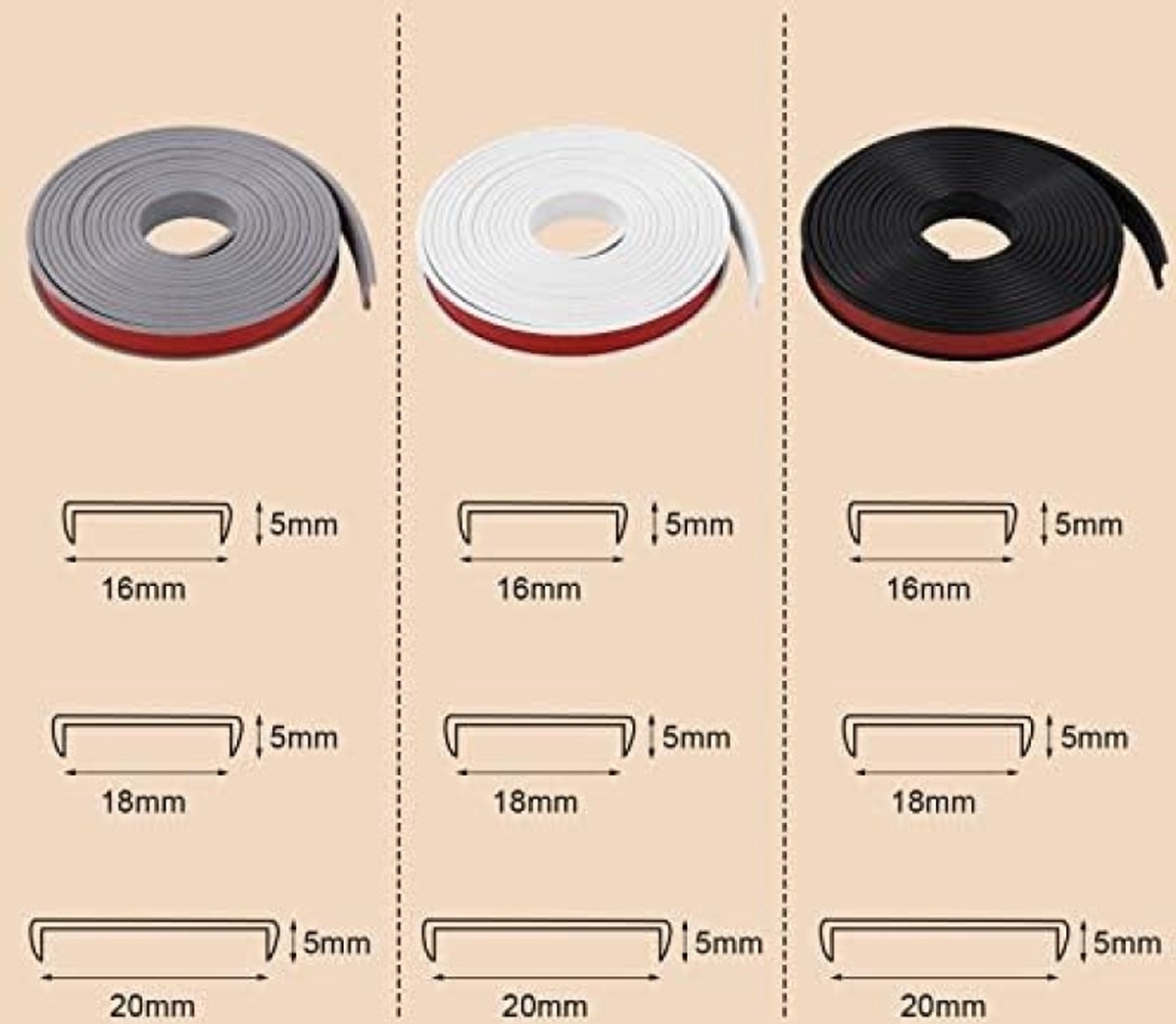 U-vorm Zelfklevende Meubelrandbescherming – 6 Meter X 16 Mm, TPE-rubber, Flexibel, Voor Kasten En Tafelranden, Zwart