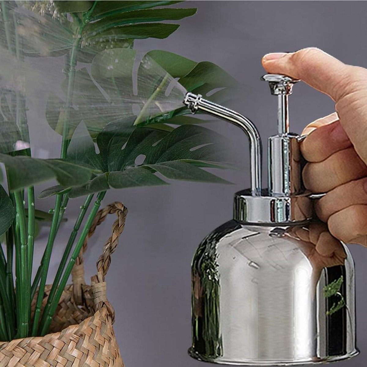 Spuitfles 300 ml roestvrijstalen plantenspruiter - bloemenplanten gieter - metalen plantenspuitfles - orchideeën luchtplanten - zilver