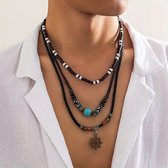 Helin life Klassieke ketting heren - Kettingen set- Schakelketting-Kralen ketting- Cadeau voor Man -Turkoois&Houten kralen-Alleen dragen-Mannen Cadeautjes