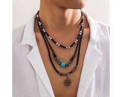 Helin life Klassieke ketting heren - Kettingen set- Schakelketting-Kralen ketting- Cadeau voor Man -Turkoois&Houten kralen-Alleen dragen-Mannen Cadeautjes