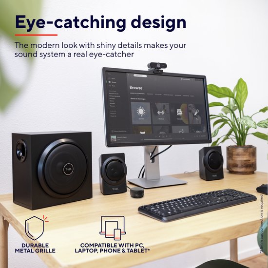 Trust Yuri - PC Speaker set - 2.1 speakerset - 2 bureau speakers + subwoofer - 3.5mm aansluiting - Zwart