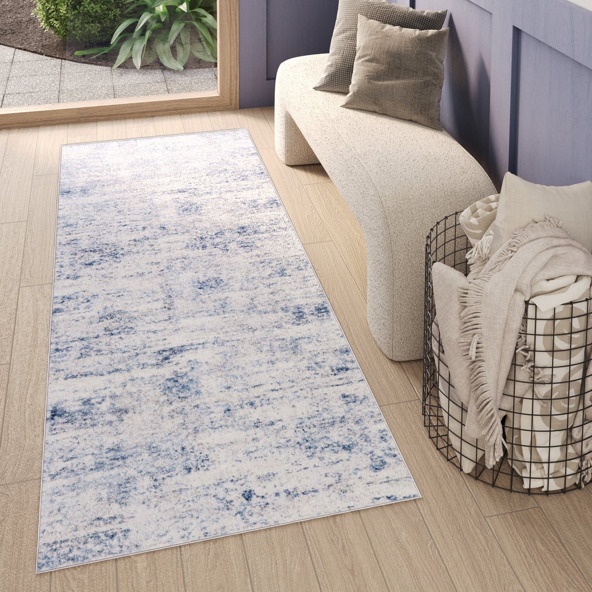 Tapiso Sky Vloerkleed Loper Blauw Vintage Modern Woonkamer Tapijt Maat - 100x150