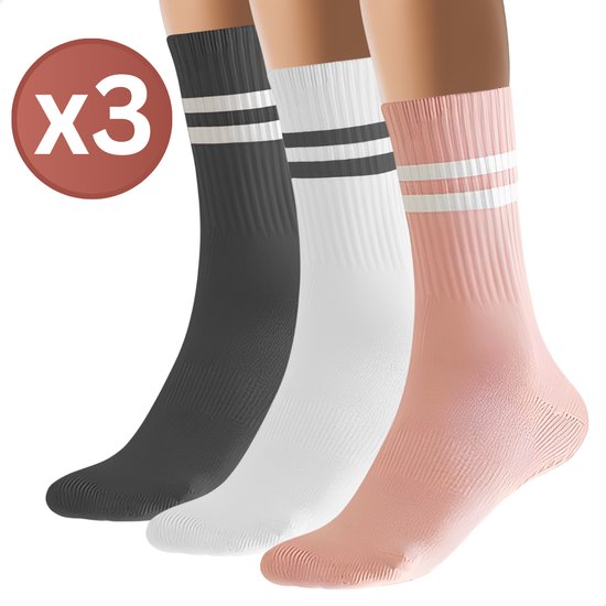 RENALUX - Chaussettes Antidérapantes Femme - Chaussettes Antidérapantes - Chaussettes Antidérapantes - Chaussettes d'intérieur - Set de 3 Paires - Wit, Rose, Zwart