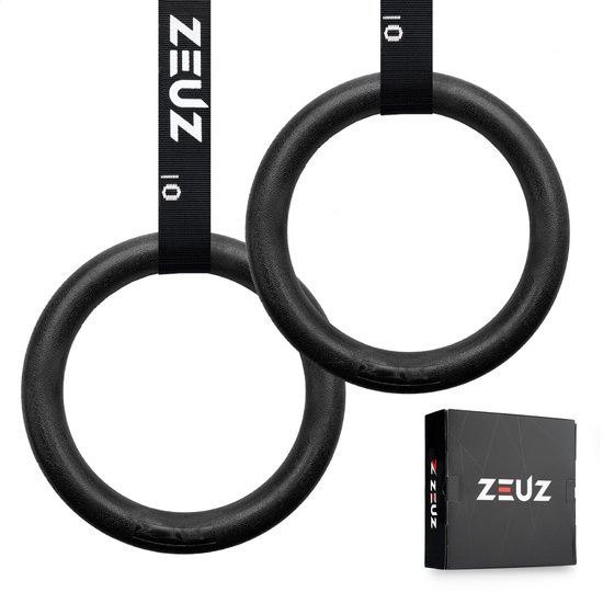 Foto: Zeuz abs turnringen voor fitness crossfit gym calisthenics gymnastiek ringen krachttraining incl ophangbanden antislip tape zwart