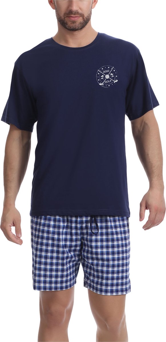 Timone TI-TI30-108-PJ Heren Pyjama - ronde hals - korte mouwen - korte broek - Katoen - Donkerblauw 2074/03 - S