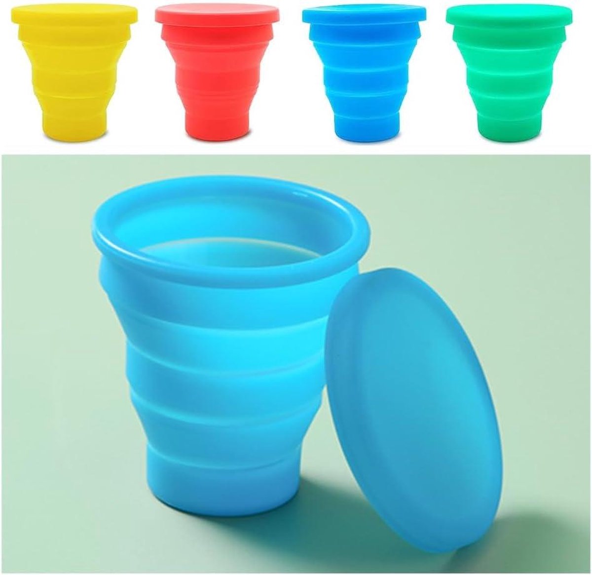 SERVICE A THE,Blue--Tasse pliante en Silicone de 330ml, avec couvercle