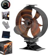 LotaHome - Houtkachelventilator - Haardventilator - XXL - Met Thermometer, Handschoen, Informatieboek en Doekje - Houtkachel Warmte Verspreider - Warmte aangedreven ventilator voor houtkachels, pelletkachels, gaskachels, speksteenkachels - Ecofan