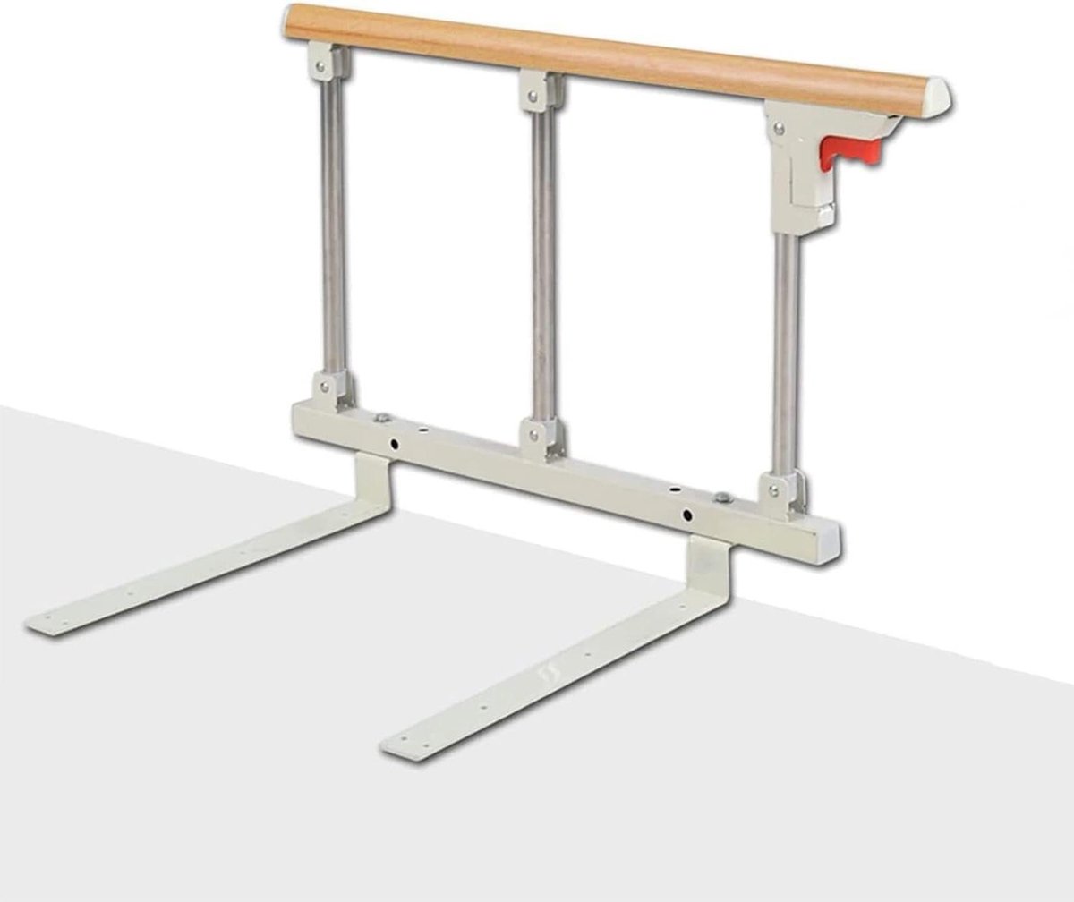 Bedhekje Opvouwbaar Bedhek Veiligheidszijbescherming voor Ouderen - Beugel Handicap - Handgreep Ziekenhuis - Metalen Bedleuning - Valbescherming - Houtkleur Bedhekje