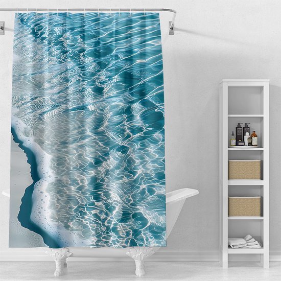 Boho Extra Long Rideau de Douche 180 x 200 cm XL Coton Lin Leibele Ceinture Grenouille Tissu Rideau de Douche Ensemble avec Crochet pour Vintage Country Home Salle de Bain Décor, Épais et Ride-Vert