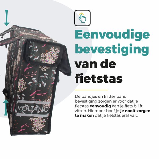 Voltano Dubbele Fietstas Pink Elegance - Grijs Met Bloemen - 38 Liter - 100% Waterdicht Polyester - Vrolijke Fietstassen van Voltano — afbeelding 3