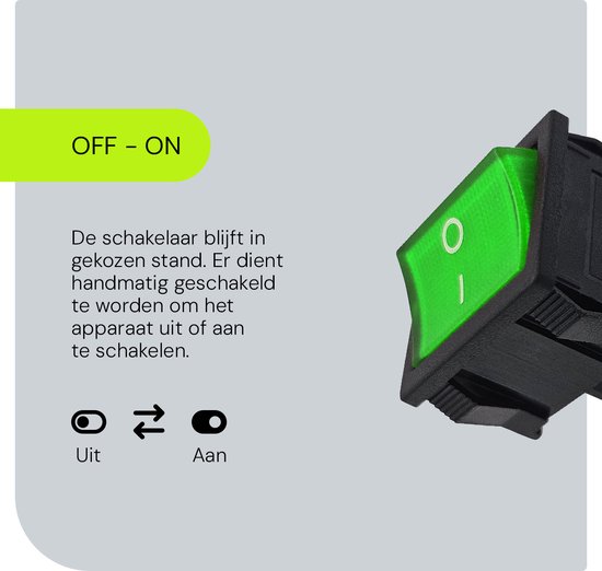 Interrupteur à bascule ProRide® ON-OFF KCD5-202 - avec capuchon de protection - 2 pôles - 250V/6A - Vert sans voyant lumineux