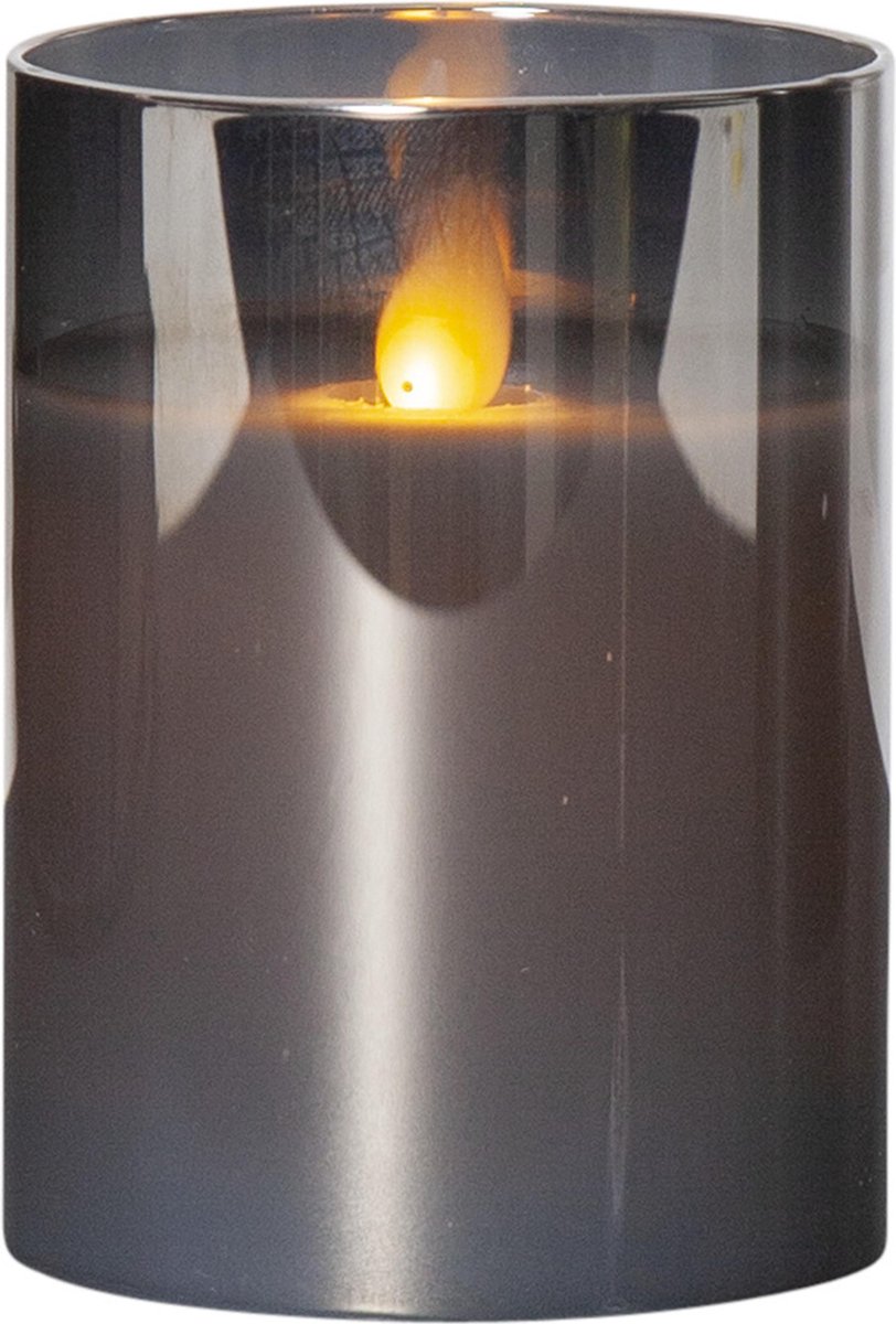 Star Trading Kaars M-Twinkle, zuilkaars, zwart, rookglas, LED, timer, warm wit, flikkerend, 10 cm
