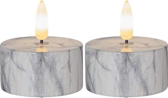 Foto: Star trading kaarsenset flamme marble 2 stuks theelichtjes marmer design led timer warm wit 6 cm