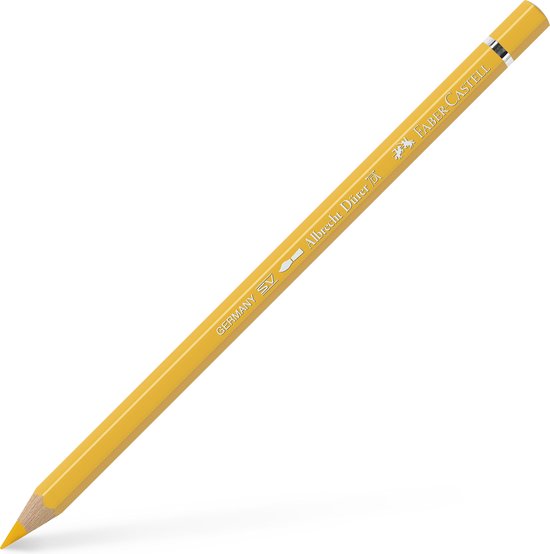Gele Albrecht Dürer aquarelpotlood met 'Faber-Castell' en 'Albrecht Dürer' logo's.