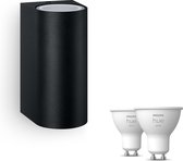 Bol.com Philips Hue Nightingale Wandlamp voor Buiten Up & Down (Zwart) - Buitenlamp - GU10 - Warmwit Licht - Hue White aanbieding