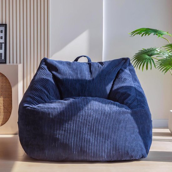 Foto: Giant cord bean bag stoel voor volwassenen en tieners comfortabele fauteuil met schuimvulling woonkamermeubels corduroy luie puff stoel frans blauw