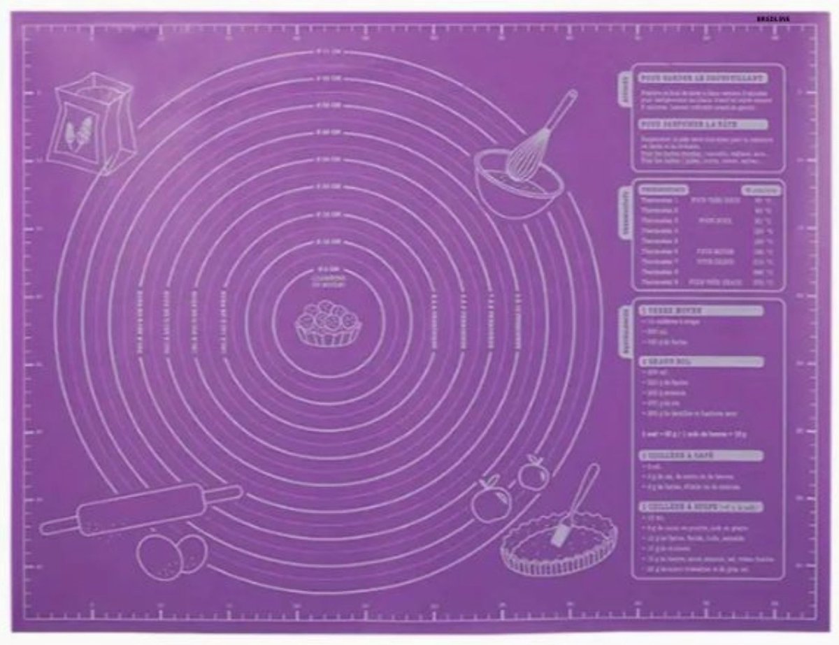 BREDLINE Deegmat - Bakmat - Ovenmat - Bakken - Koken - BPA vrij - siliconen - Herbruikbaar - 1 stuk - 60 x 46 cm - Extra groot - kwaliteit - Paars - frans bak tekst