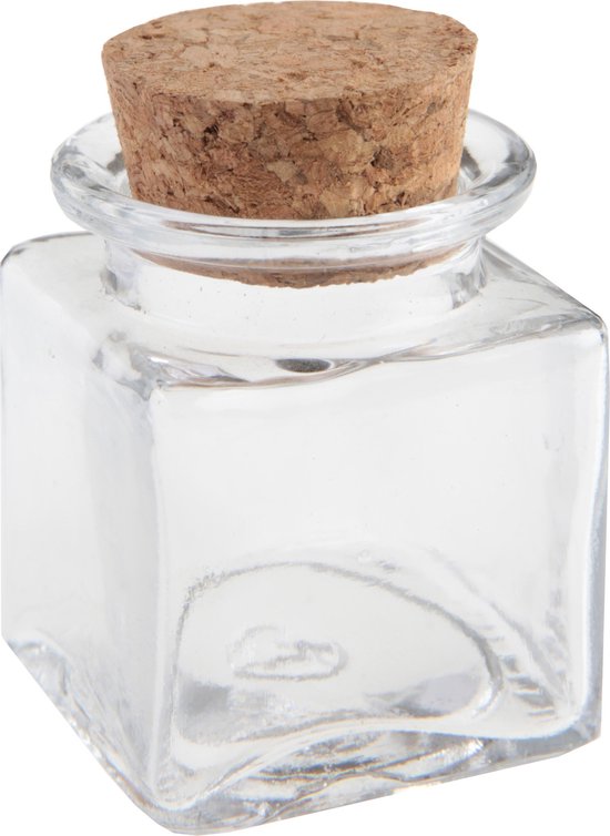 4x Mini bouteilles / bocaux carrés en verre 4 x 4 x 6 cm avec bouchon - Hobby/ bricolage - Cadeaux / cadeaux - Bocaux de rangement / bocaux de rangement