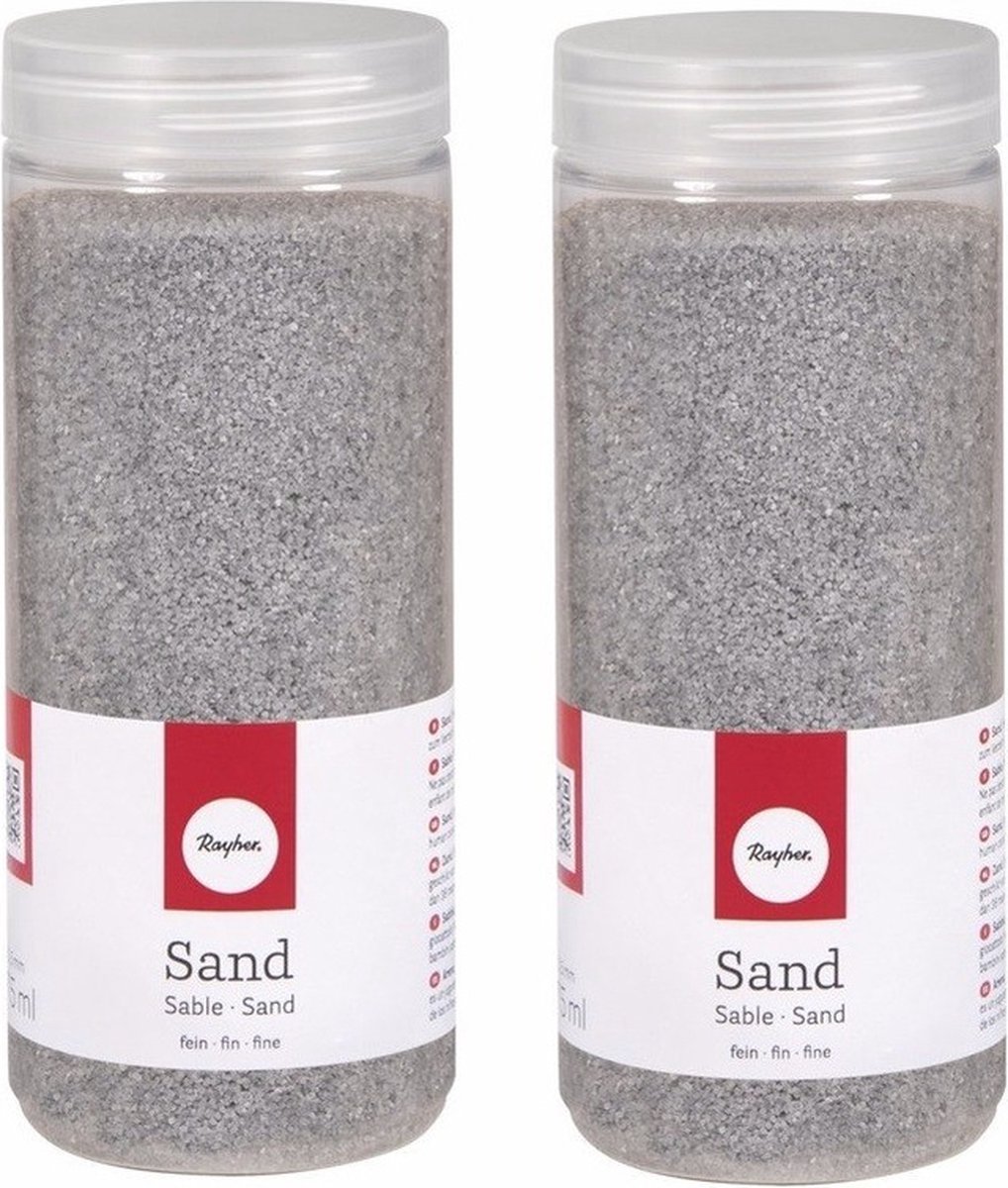 Rayher hobby Fijn decoratie zand korrels - 2x - zilver - 475 ml - zandkorrels - knutselmateriaal - 0.1 tot 0.5 mm