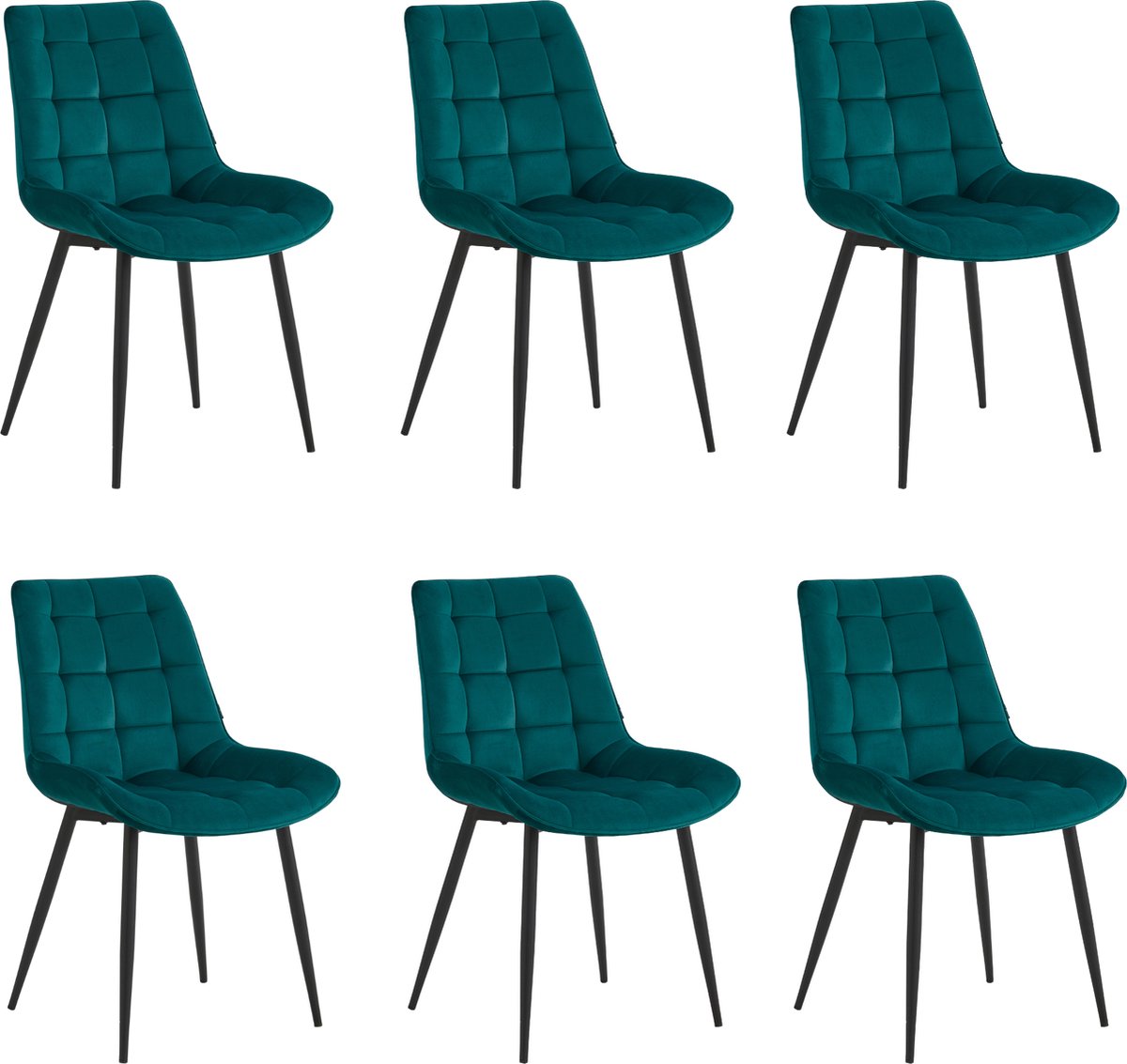 Colenis® - Quadra Eetkamerstoel - Set Van 6 - Petrol - Velvet - Design