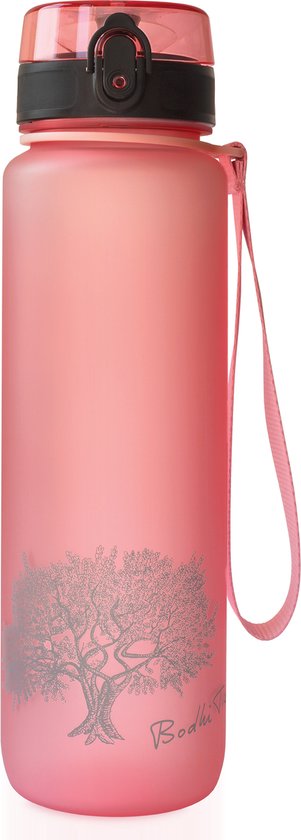 Bodhi Tree® Gourde motivation 1l - Gourdes de motivation pour adultes - Bouteille d'eau avec marqueurs de temps Néerlandais - Étanche - Anti Fuite - Sans BPA - Filtre à fruits - Water Bottle 1 litre - Rose