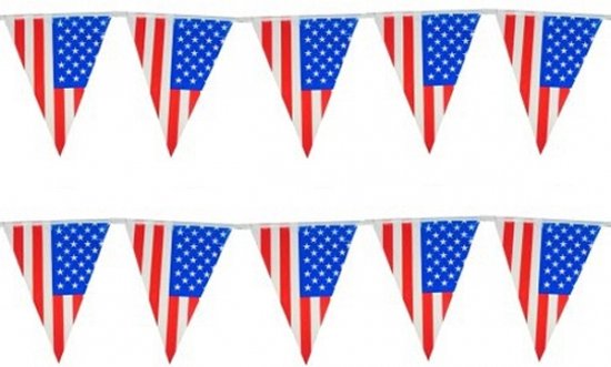 Vlaggenlijn USA/Amerika - Set van 4x stuks - 10 meter - plastic - United States - vlaggetjes - slinger - versiering