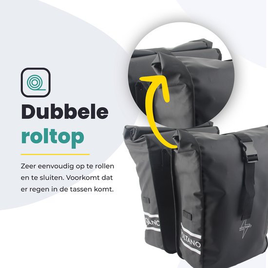 Voltano Dubbele Fietstas Rolltop - Zwart - 48 Liter - 100% Waterdicht - Fietstassen Elektrische Fietsen
