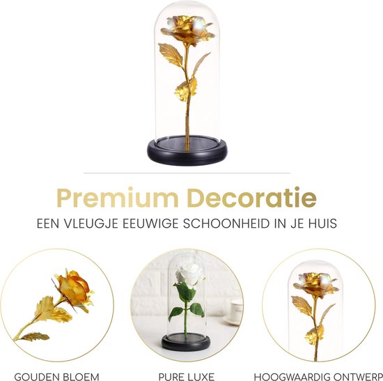 La Rose Flower Gold - Rose dorée de Luxe sous cloche en verre - Rose en verre - Cadeau et Décoration Romantique