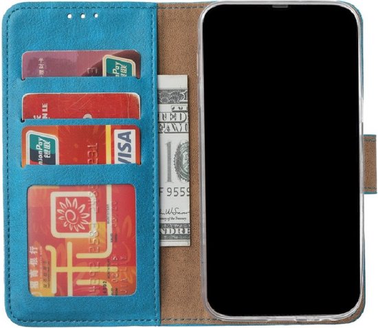Bookcase Phone Case Adapté pour Samsung Galaxy A51 - Étui - Espace pour 3 cartes - Languette magnétique - Portefeuille - FuturiQ - Turquoise