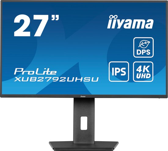 Monitor 'ProLite XUB2792UHSU' van 27 inch met IPS en 4K UHD technologie, met 'DPS' logo.