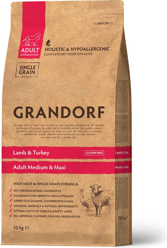 Grandorf Adult Medium - Lam en Bruine rijst - 10kg - Hondenvoer