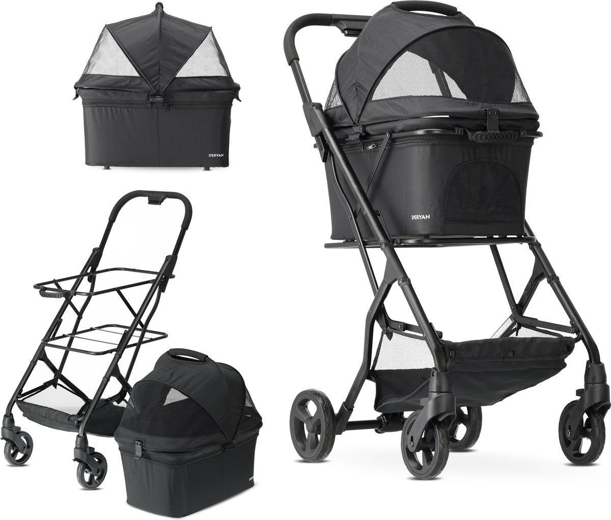 Bol.com Deryan Luxe Inklapbare Hondenbuggy - Huisdieren wandelwagen - Zwart aanbieding