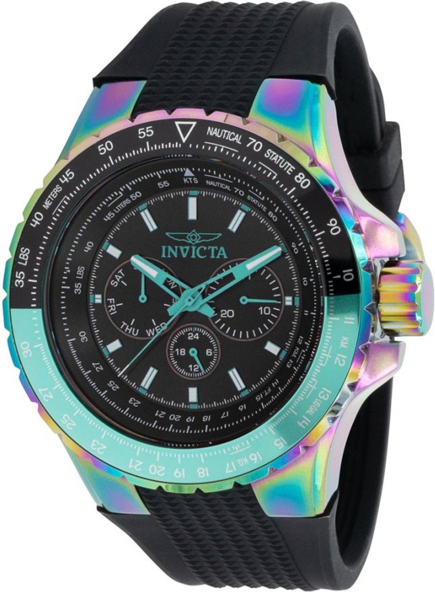 Invicta Aviator 37033 Heren Horloge - Waterdicht - Analoog - Quartz Uurwerk - Roestvrij Staal met zwarte Wijzerplaat - 50mm