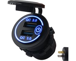 12V USB Autolader 2 Poorten Inbouw met Schakelaar - QC3.0 - PUSB1QC-B - USB Stopcontact Auto, Boot en Camper - Blauw