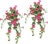 2 stuks kunstmatige hangende bloem, nep plastic kunstbloemen, wijnstok ochtendglorie, voor hek binnen buiten tuin veranda dakrand bruiloft muur decor